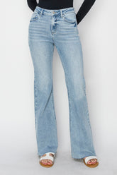 RISEN Women's High Rise Bootcut Jeans with Raw Hem - Trendy Denim